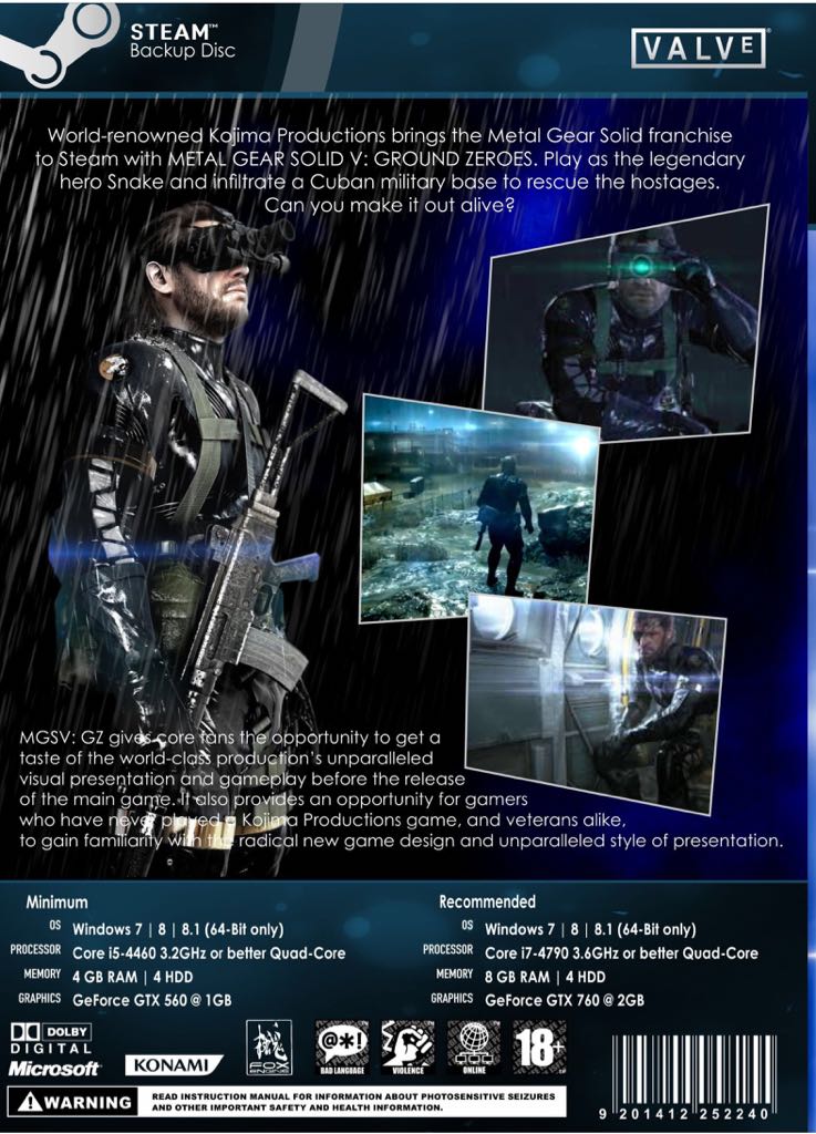 Metal Gear Solid V: Ground Zeroes - Sony PlayStation 3 (PS3) (Konami - 1) video game collectible [Barcode 711719050766] - Main Image 2
