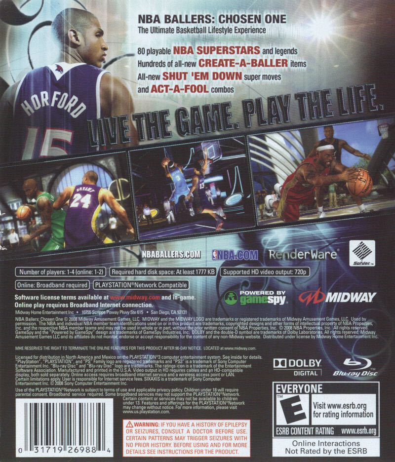 NBA Ballers: Chosen One - Sony PlayStation 3 (PS3) (Midway - 1-4) video game collectible [Barcode 031719269884] - Main Image 2