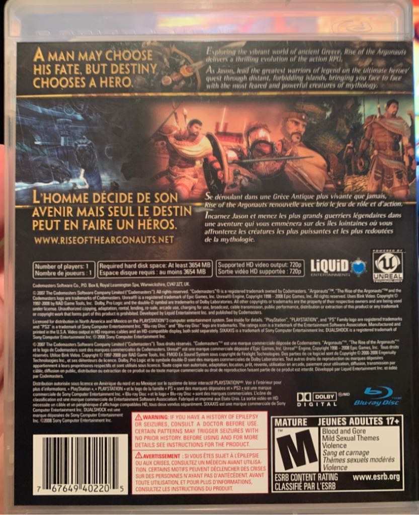 Rise Of The Argonauts - Sony PlayStation 3 (PS3) (Codemasters - 1) video game collectible [Barcode 767649402205] - Main Image 2