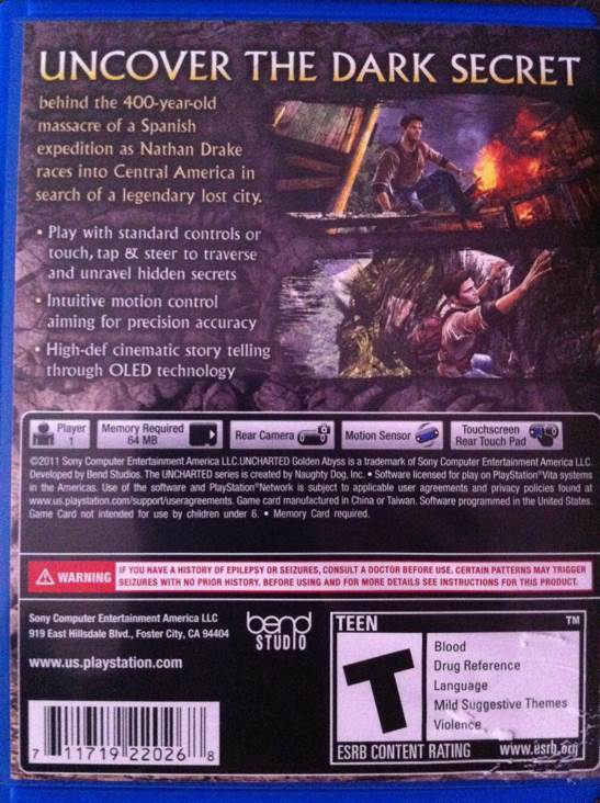 Uncharted Golden Abyss - Sony PlayStation Vita (PS Vita) (Sony Computer Entertainment - 1) video game collectible [Barcode 711719200925] - Main Image 2