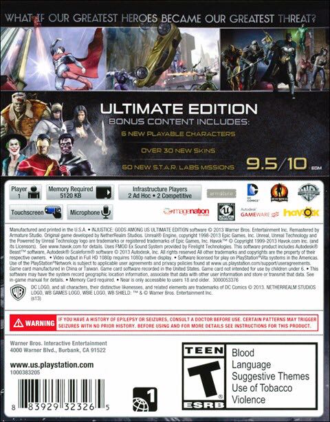 Injustice: Gods Among Us - Ultimate Edition - Sony PlayStation Vita (PS Vita) (Warner Bros. Interactive Entertainment - 1) video game collectible [Barcode 883929331086] - Main Image 2