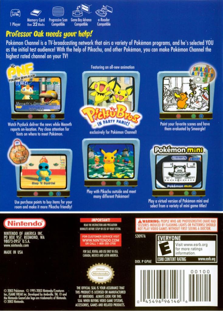 Pokémon Channel - Nintendo GameCube (The Pokémon Compnay - 1) video game collectible [Barcode 045496391911] - Main Image 2