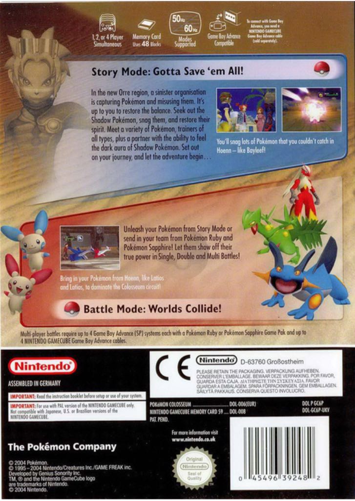 Pokemon Colosseum - Nintendo GameCube (Nintendo of Europe - 1-4) video game collectible [Barcode 045496392192] - Main Image 2
