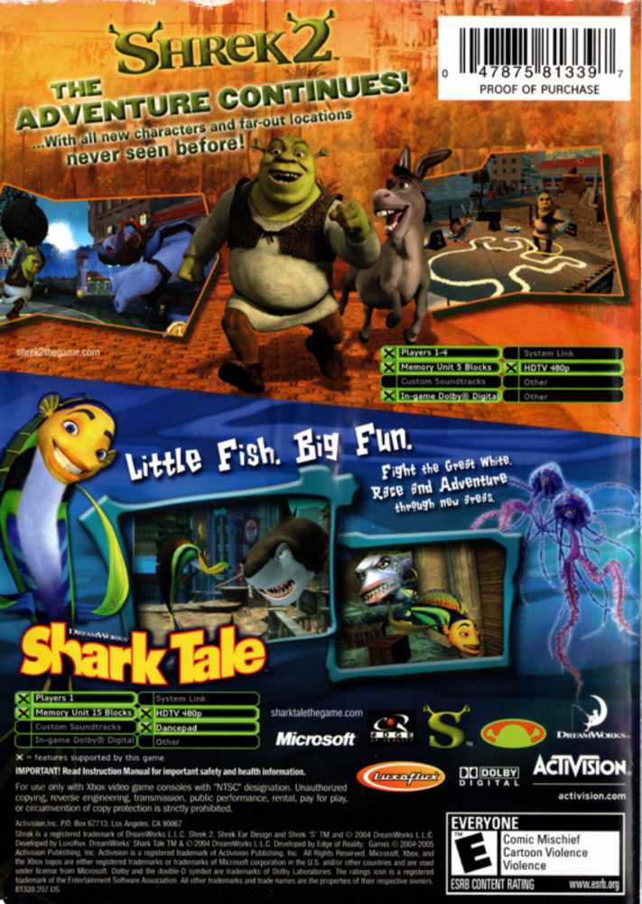 Shrek 2 / Shark Tale: 2 Games In 1 - Microsoft Xbox video game collectible [Barcode 047875813397] - Main Image 2