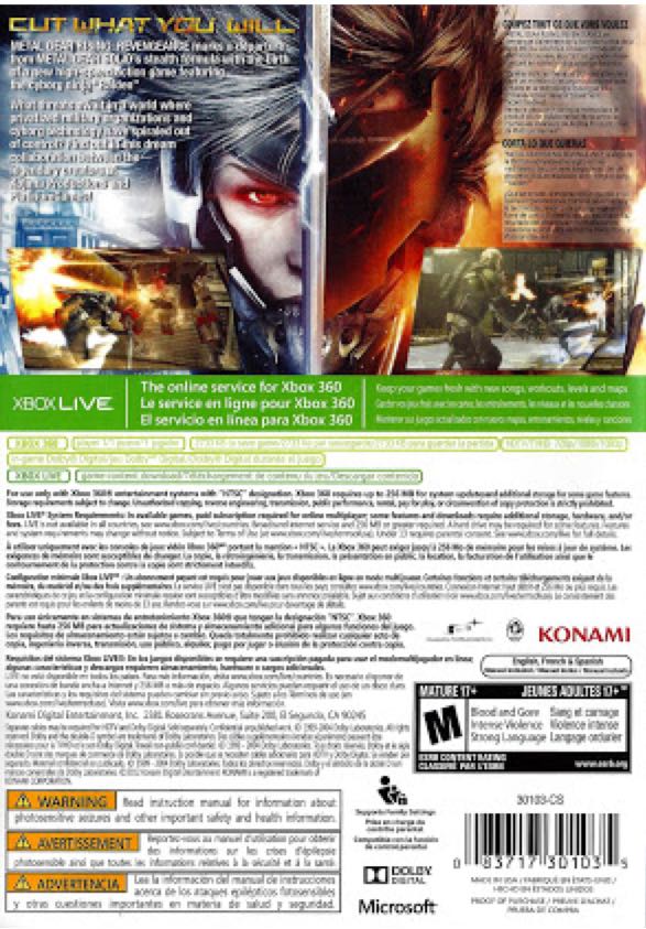 Metal Gear Rising : Revengeance - Microsoft Xbox 360 (Konami - 1) video game collectible [Barcode 4012927037430] - Main Image 2