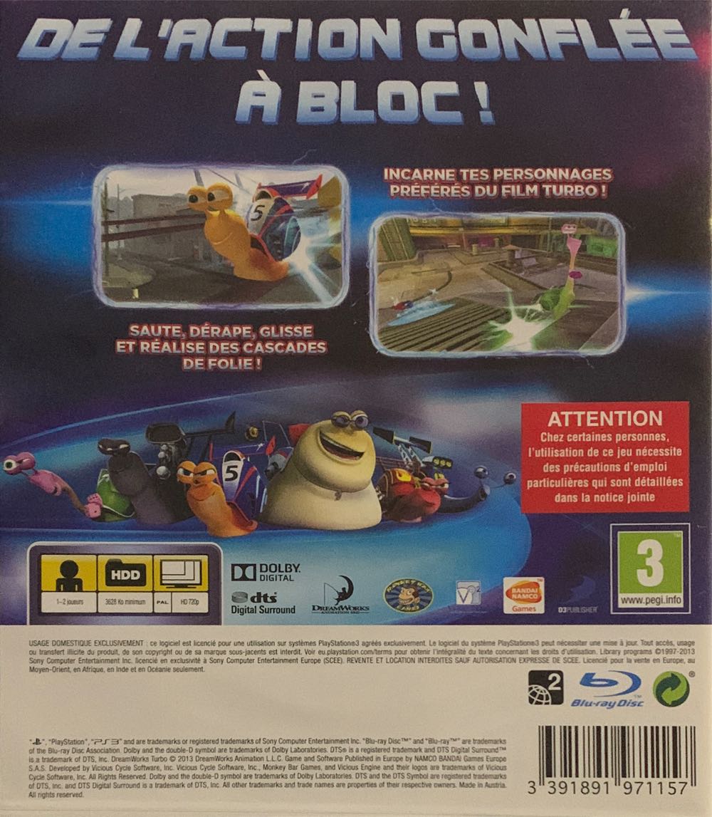 DreamWorks - Turbo : Equipe De Cascadeurs - Sony PlayStation 3 (PS3) (BANDAI NAMCO Games Europe S.A.S - 1-2) video game collectible [Barcode 3391891971157] - Main Image 2