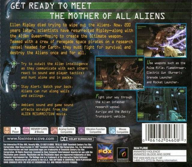 Alien: Resurrection - Sony PlayStation (Fox Interactive - 1) video game collectible [Barcode 5030946020959] - Main Image 2