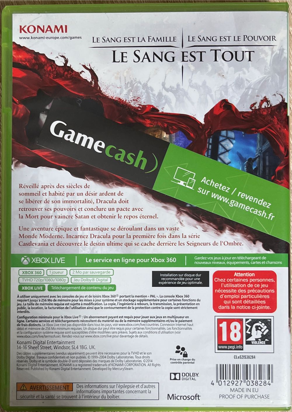 X360 / Castelvania : Lords Of Shadow (MAUVAISE BOÎTE) - Microsoft Xbox 360 (1) video game collectible [Barcode 083717301103] - Main Image 2