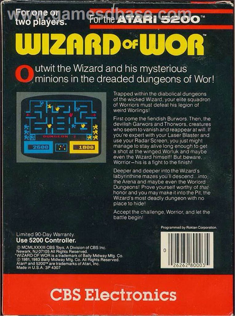 Widard Of Wor - Atari 2600 (CBS Video Games) video game collectible - Main Image 2