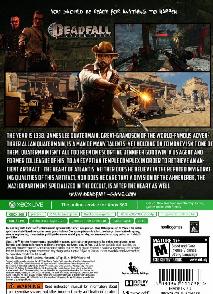 Deadfall Adventures - Microsoft Xbox 360 (XBox One - XBox 360 - 1) video game collectible [Barcode 9006113002987] - Main Image 2