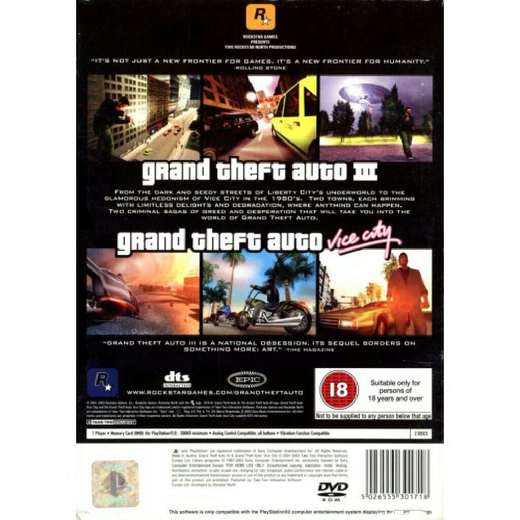 Grand Theft Auto III/Vice City Double Pack - Sony PlayStation 2 (PS2) video game collectible [Barcode 5026555301701] - Main Image 2