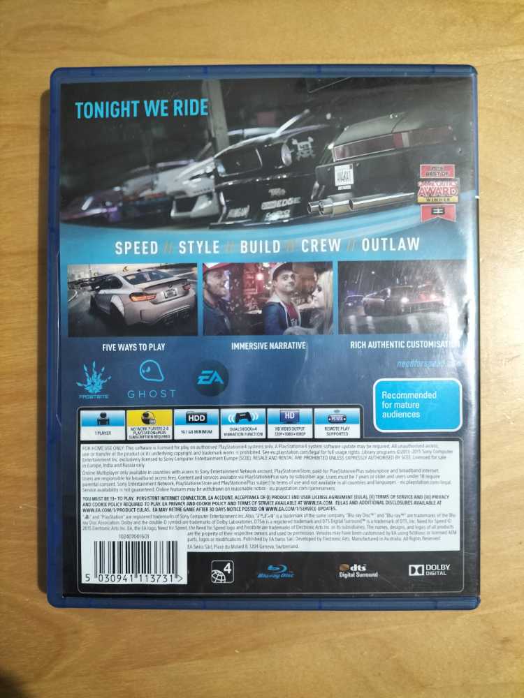 Need For Speed - Sony PlayStation 4 (PS4) ((EA) Electronic Arts) video game collectible [Barcode 5030941113731] - Main Image 2