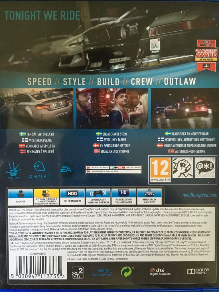 Need For Speed - Sony PlayStation 4 (PS4) ((EA) Electronic Arts) video game collectible - Main Image 2