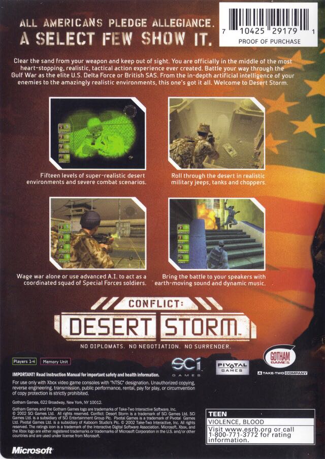 Conflict: Desert Storm - Microsoft Xbox (SCi - 1) video game collectible [Barcode 710425291791] - Main Image 2