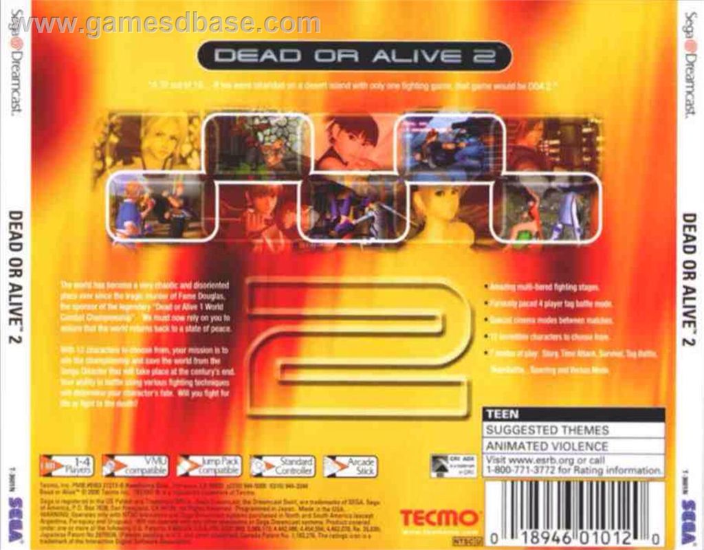 Dead or Alive 2 - Sega Dreamcast (Tecmo Koei - 4) video game collectible [Barcode 018946010120] - Main Image 2