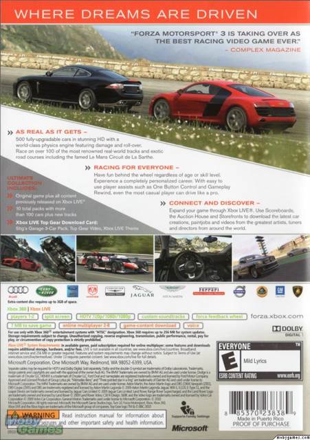 Forza Motorsport 3 - Ultimate Collection - Microsoft Xbox 360 (Microsoft Game Studios - 1-2 / 2-8) video game collectible [Barcode 885370295030] - Main Image 2