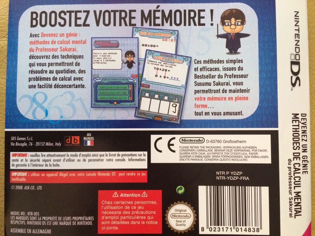 Methode de calcul mental Sakurai - Nintendo DS video game collectible [Barcode 8023171014838] - Main Image 2