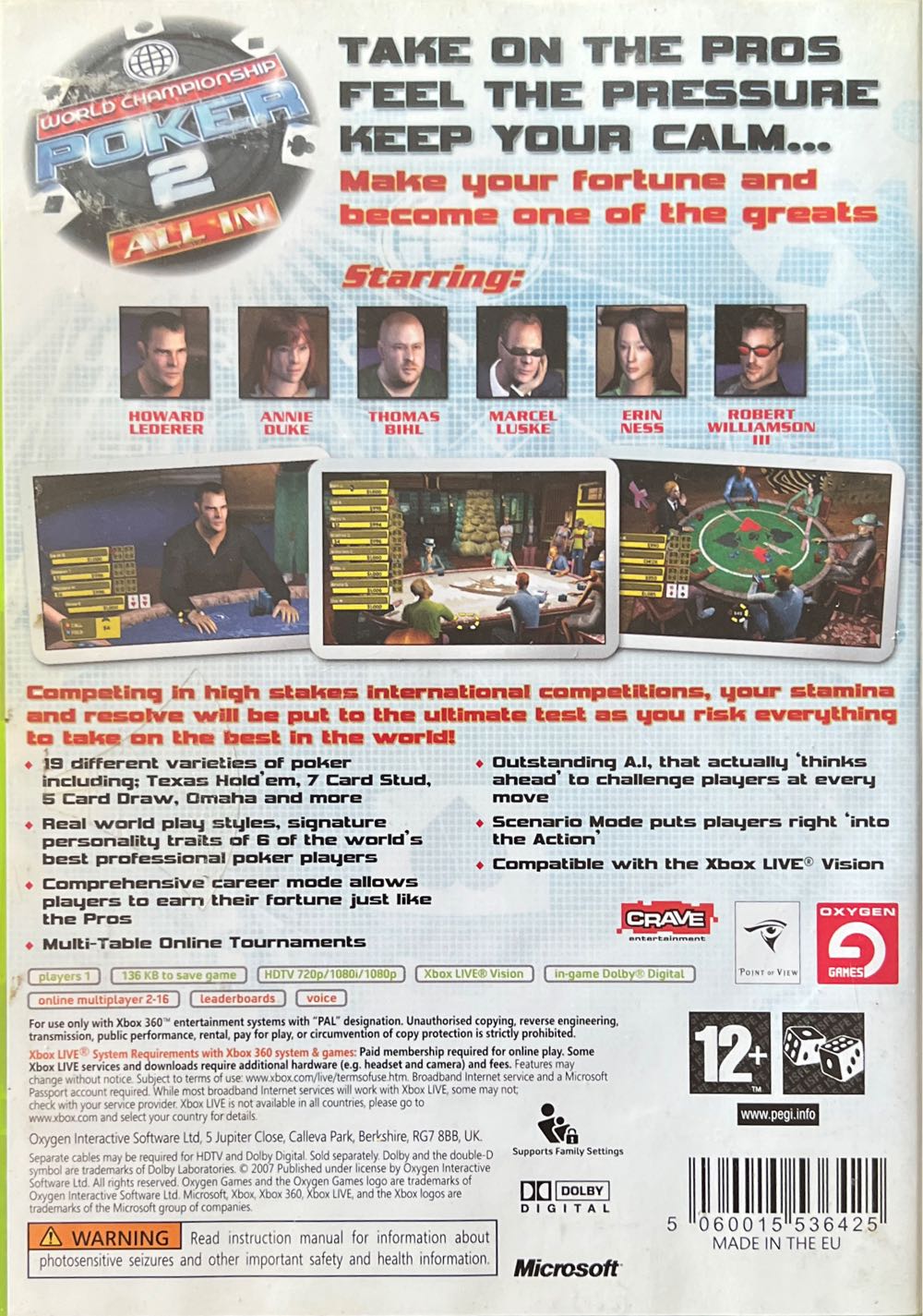 World Champion Poker 2: All In - Microsoft Xbox 360 (Oxygen Games - 1) video game collectible [Barcode 5060015536425] - Main Image 2