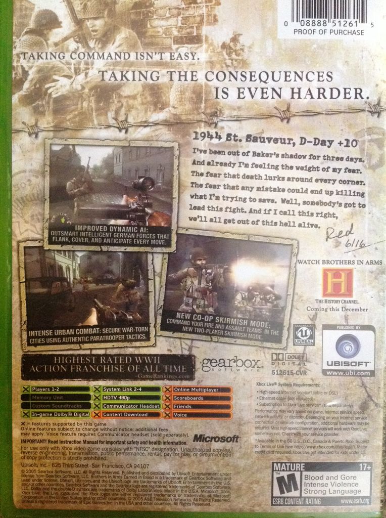 Brothers in Arms: Earned in Blood - Microsoft Xbox (Ubisoft - 2) video game collectible [Barcode 008888512615] - Main Image 2