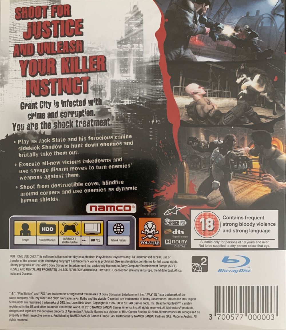 Dead To Rights: Retribution - Sony PlayStation 3 (PS3) (Namco Bandai - 1) video game collectible [Barcode 3700577000003] - Main Image 2