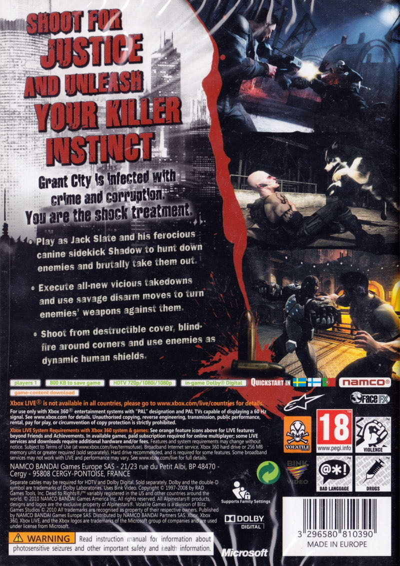 Dead To Rights Retribution - Microsoft Xbox 360 (Namco - 1) video game collectible [Barcode 3700577000010] - Main Image 2
