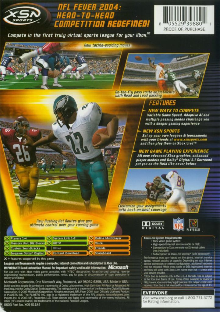 NFL FEVER 2004 - Microsoft Xbox (XSN Sports - 4) video game collectible [Barcode 805529398801] - Main Image 2
