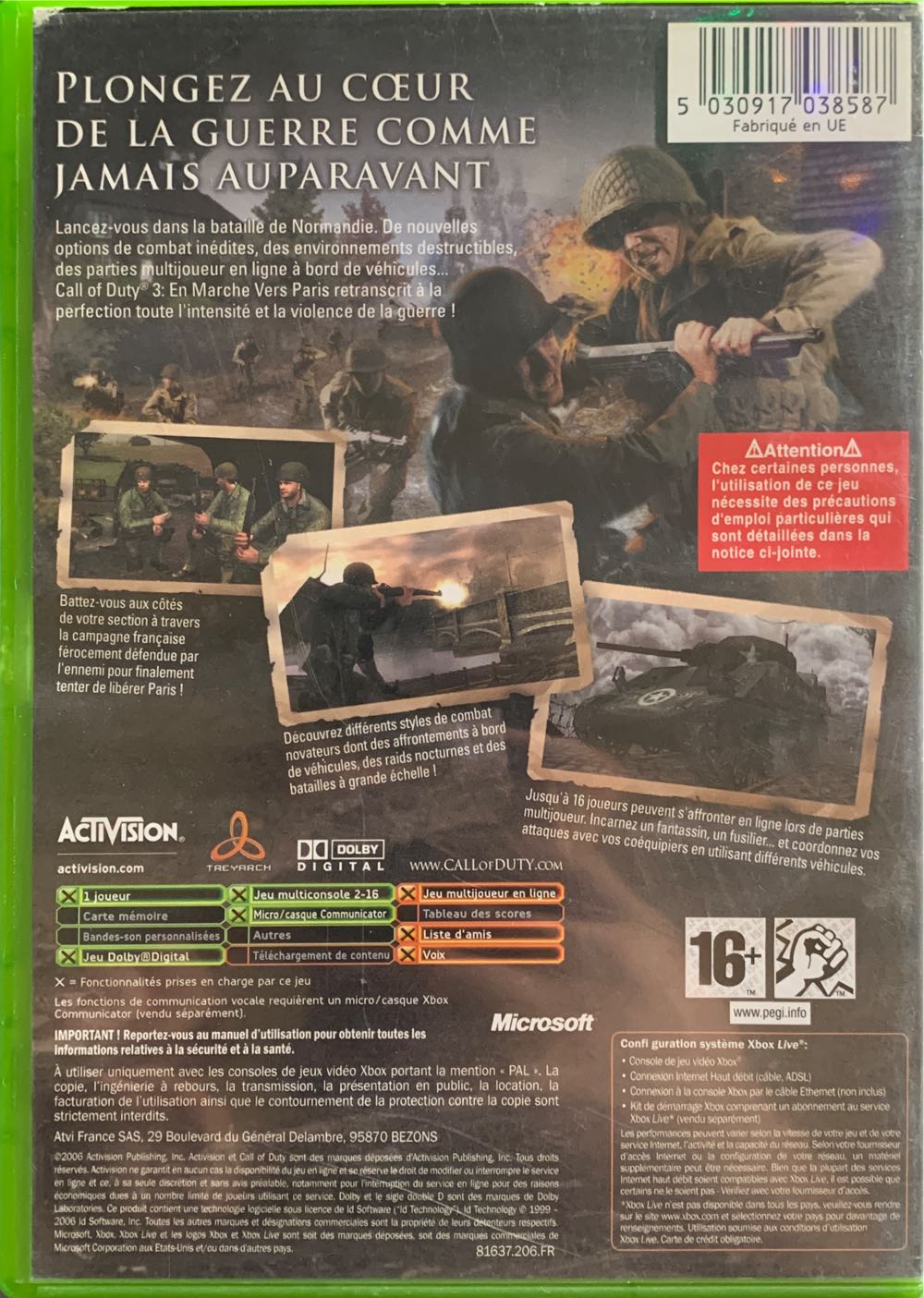 Call Of Duty 3 : En Marche Vers Paris - Microsoft Xbox 360 (1) video game collectible [Barcode 5030917038587] - Main Image 2