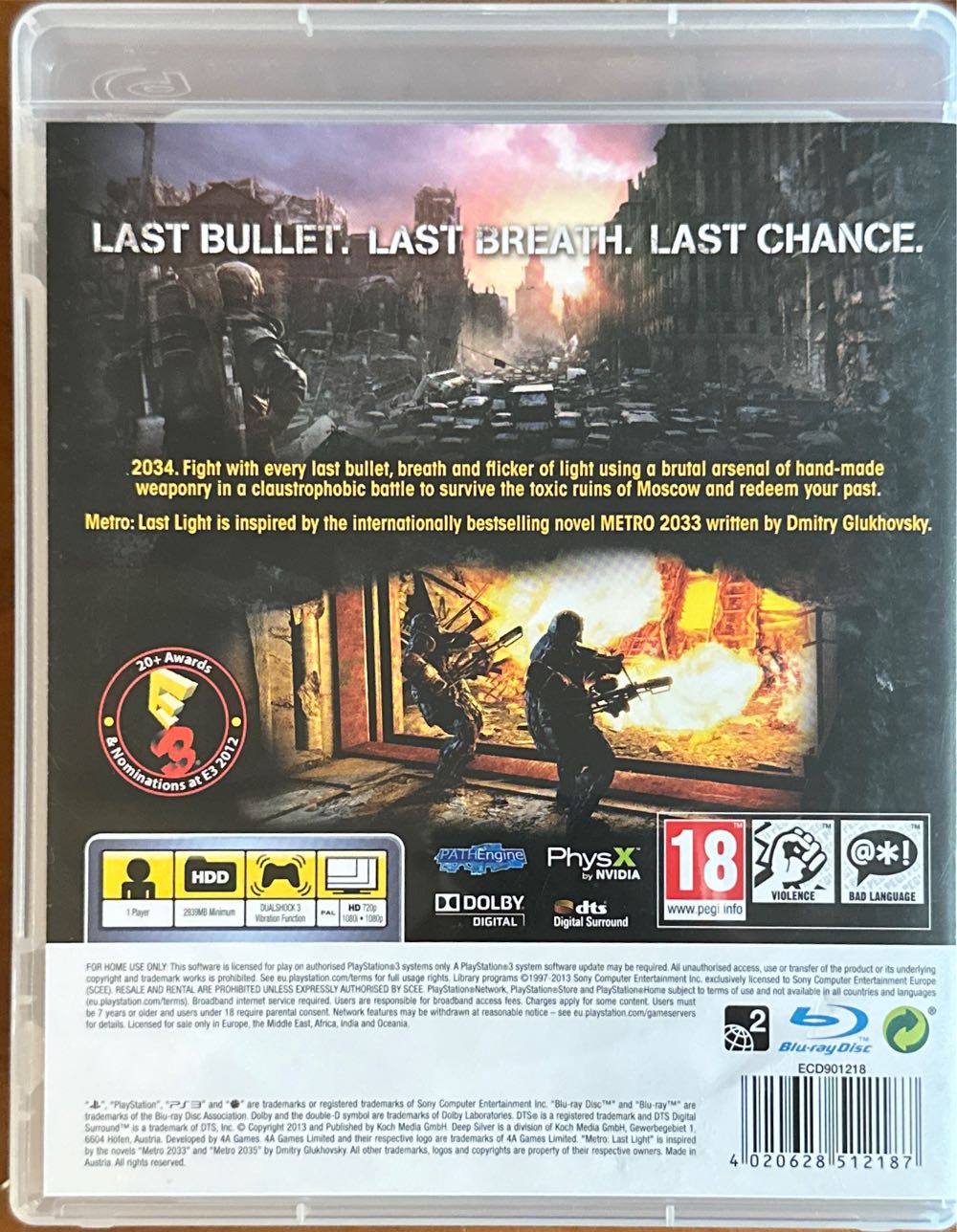 Metro: Last Light (Limited Edition) - Sony PlayStation 3 (PS3) (Deep Silver - 1) video game collectible [Barcode 4020628512187] - Main Image 2
