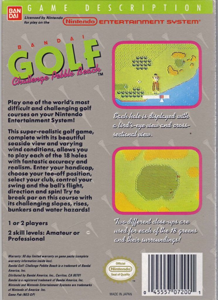 Bandai Golf: Challenge Pebble Beach - Nintendo Entertainment System (NES) (Bandai) video game collectible - Main Image 2