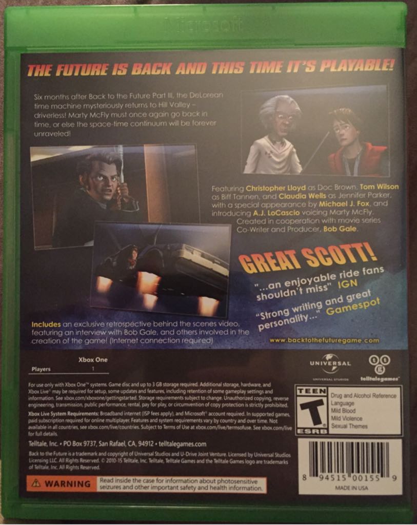 Back To The Future The Game 30th Annversary Edition - Microsoft Xbox One (Tell Tale Games - 1) video game collectible [Barcode 894515001559] - Main Image 2