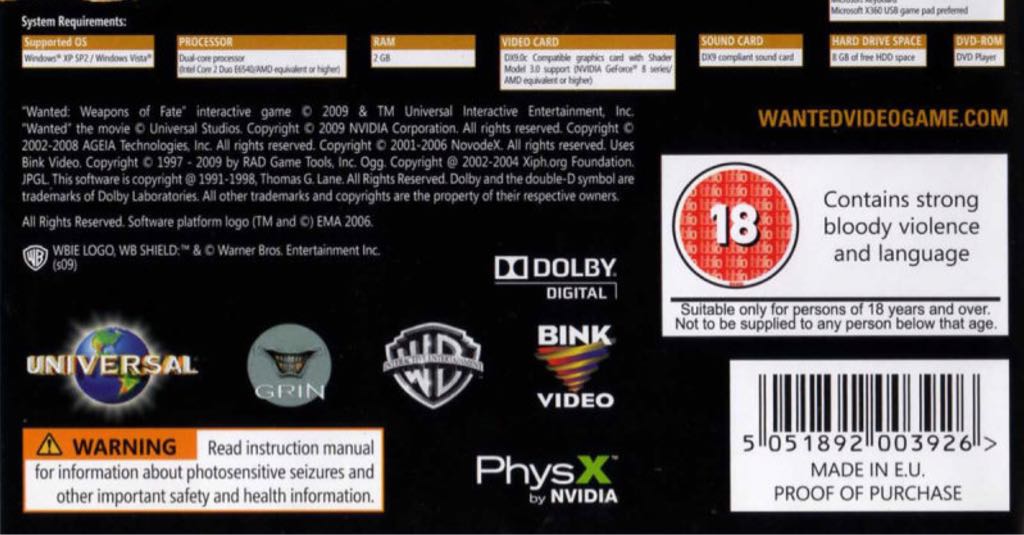 WANTED: Weapons Of Fate - Sony PlayStation 3 (PS3) (Universal Interactive - 1) video game collectible [Barcode 1885076060054] - Main Image 2