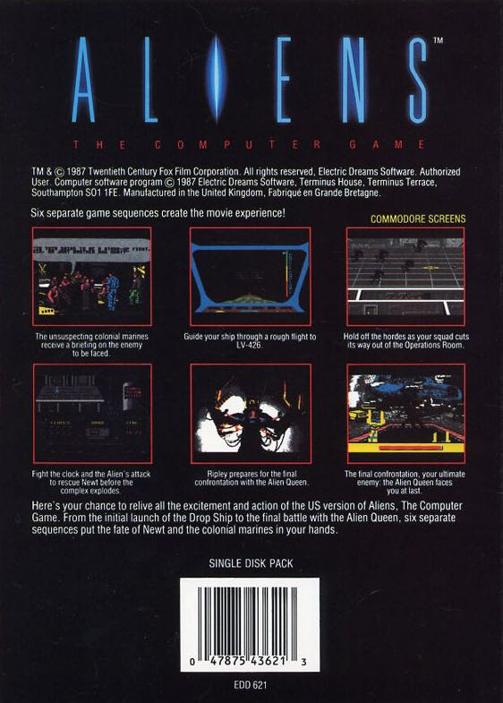 Aliens The Computer Game - Commodore 64 (Activision - 1) video game collectible - Main Image 2