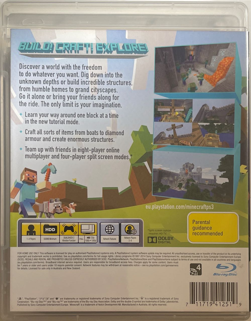 Minecraft: PlayStation 3 Edition - Sony PlayStation 3 (PS3) (Sony Computer Entertainment Australia / Mojang - 1-4 players local split-screen; up to 8 players online via PlayStation Network) video game collectible [Barcode 711719412519] - Main Image 2