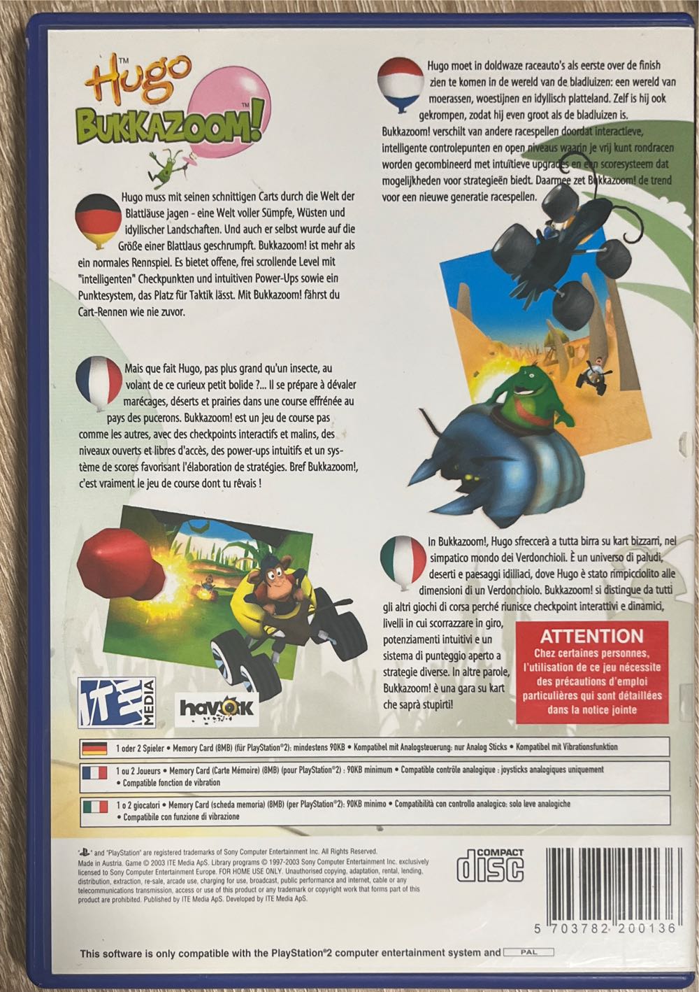 PS2 / Hugo - Bukkazoom - Sony PlayStation 2 (PS2) (Namco - 1-2) video game collectible [Barcode 5703782200136] - Main Image 2