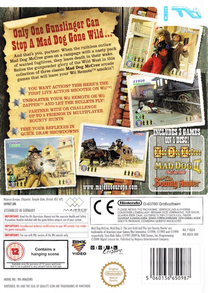 Mad Dog McCree: Gunslinger Pack - Nintendo Wii (Majesco Entertainment - 1-4) video game collectible [Barcode 5060136650987] - Main Image 2