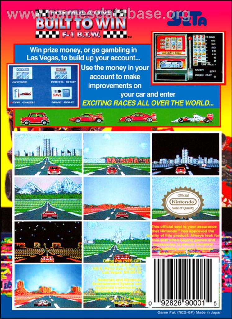 Formula One: Built To Win (F-1 B.T.W.) - Nintendo Entertainment System (NES) (Seta Corporation - 1) video game collectible [Barcode 092826900015] - Main Image 2
