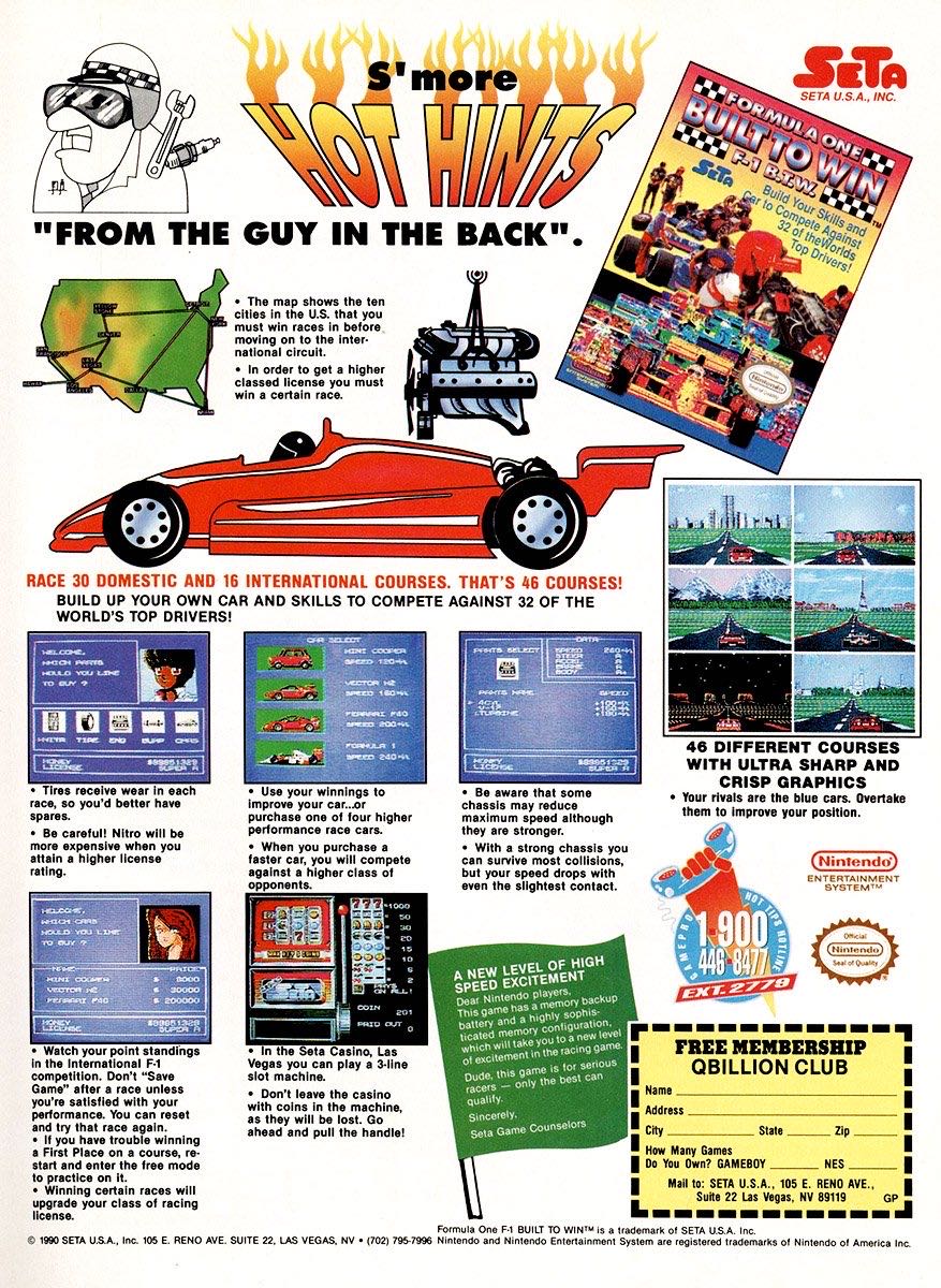 Formula One: Built To Win (F-1 B.T.W.) - Nintendo Entertainment System (NES) (Seta Corporation - 1) video game collectible [Barcode 092826900015] - Main Image 4