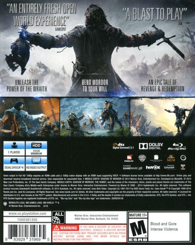 Shadow Of Mordor; Middle-earth - Sony PlayStation 4 (PS4) (WB Games - 1) video game collectible - Main Image 2