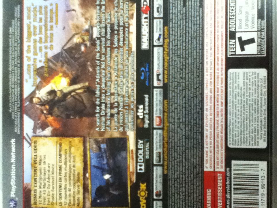 Unchartered 3 - Sony PlayStation 3 (PS3) video game collectible - Main Image 2