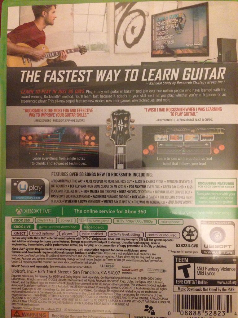 Rocksmith 2014 Edition - Microsoft Xbox 360 (Ubisoft - 1) video game collectible [Barcode 008888528234] - Main Image 2