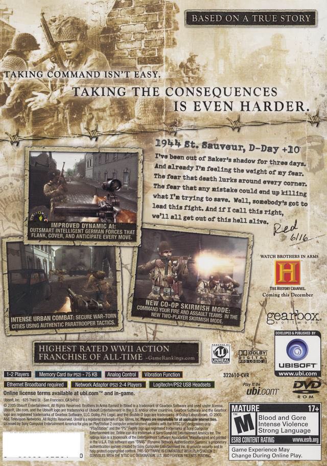 Brothers In Arm: Earned In Blood - Sony PlayStation 2 (PS2) (Ubisoft - 1) video game collectible [Barcode 008888322610] - Main Image 2