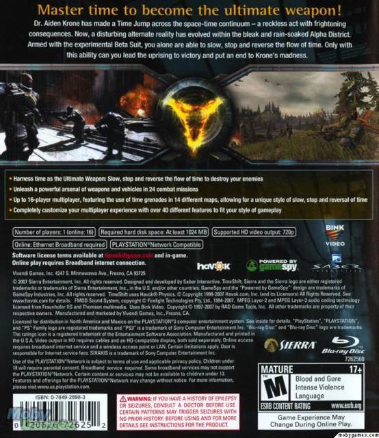 TimeShift - Sony PlayStation 3 (PS3) (Sierra Entertainment - 1) video game collectible [Barcode 020626726252] - Main Image 2