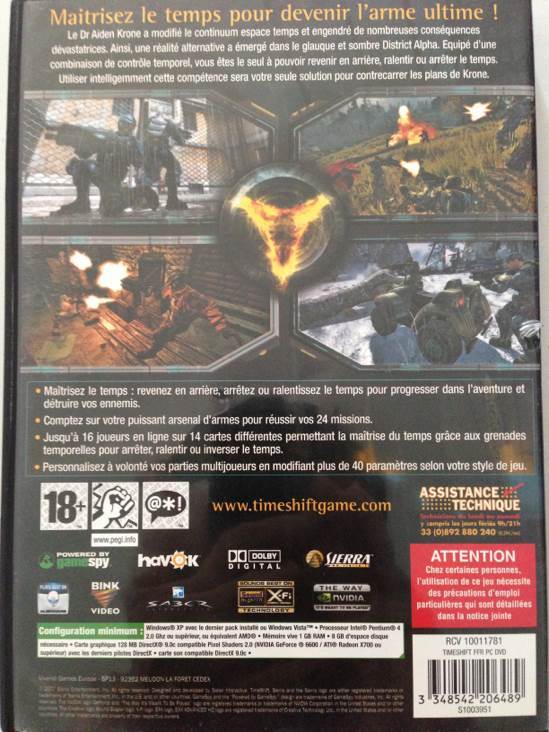 TimeShift - PC (Sierra Entertainment - 16) video game collectible [Barcode 3348542206489] - Main Image 2