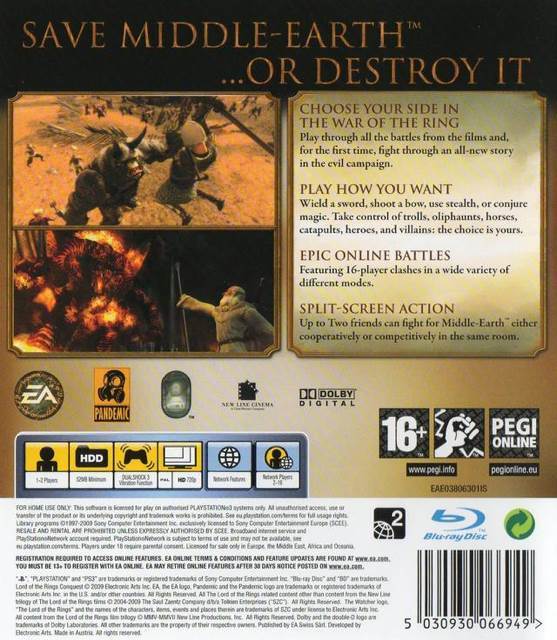 The Lord Of The Rings: Conquest - Sony PlayStation 3 (PS3) (Electronic Arts - 2) video game collectible [Barcode 014633154696] - Main Image 2