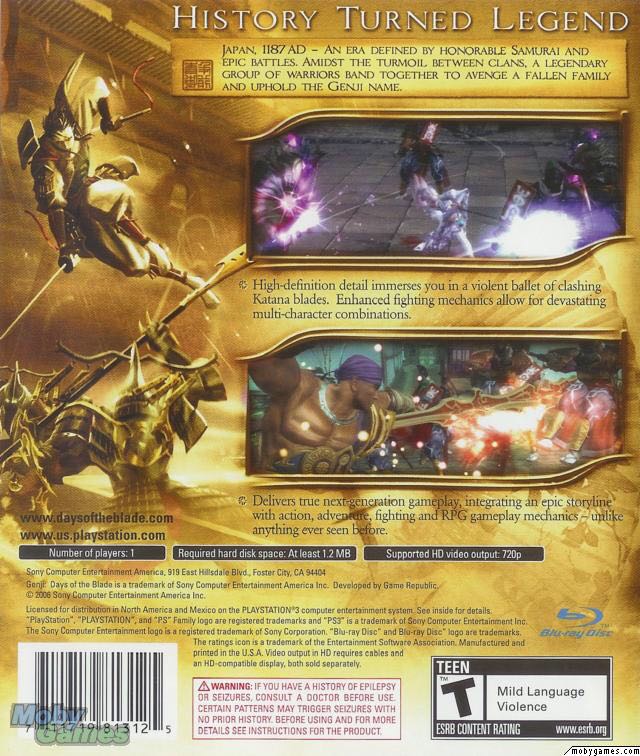 Genji: Days of the Blade - Sony PlayStation 3 (PS3) (SCEA - 1) video game collectible [Barcode 711719687689] - Main Image 2