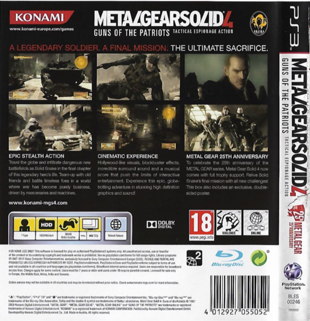 Metal Gear Solid 4 25th Anniversary Edition uncut wie neu dt. Version PS3 Spiel - Sony PlayStation 3 (PS3) (Konami - 1) video game collectible [Barcode 4012927054994] - Main Image 2