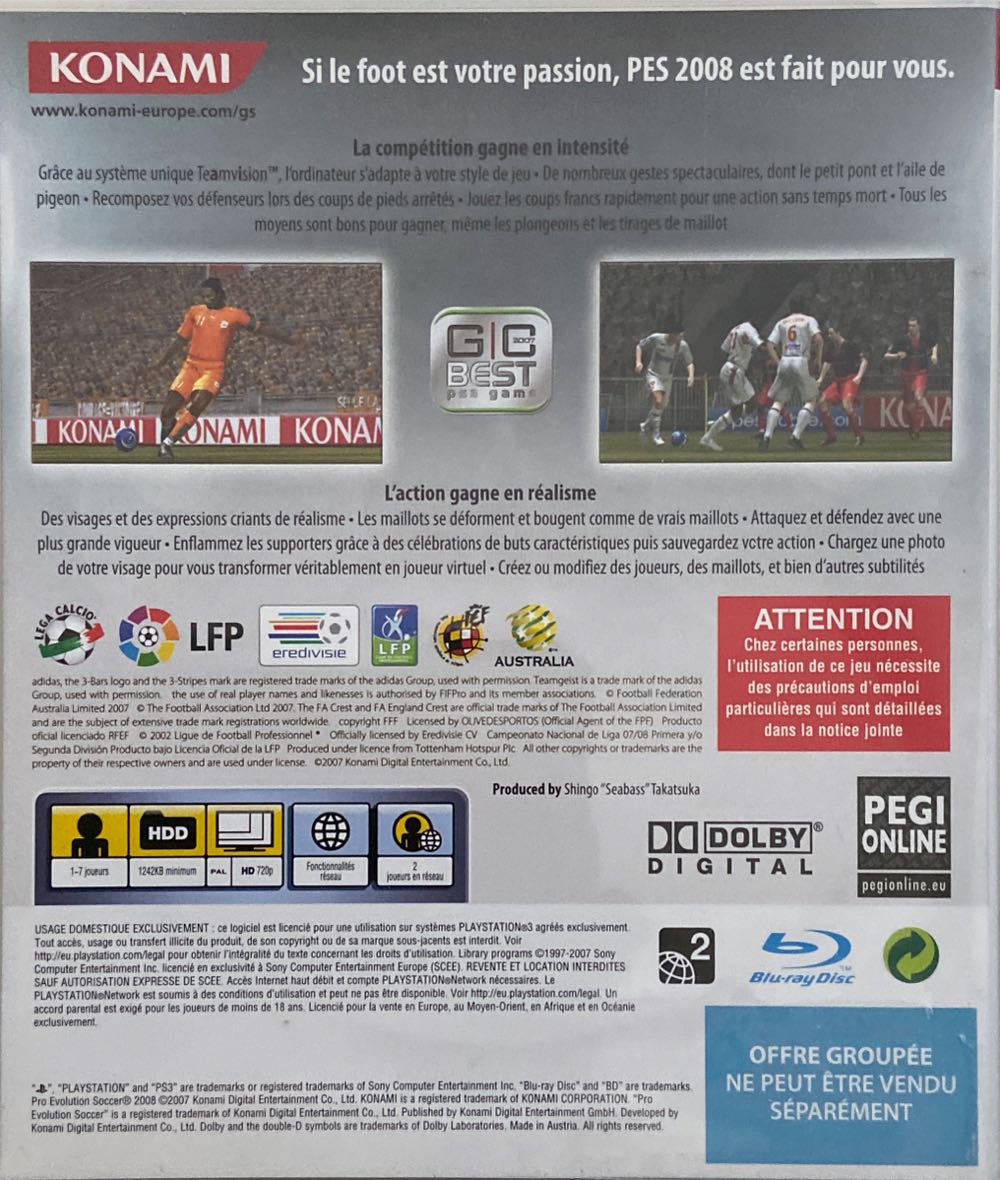 Pro Evolution Soccer 2008 - Sony PlayStation 3 (PS3) (2) video game collectible [Barcode 4012927050514] - Main Image 2