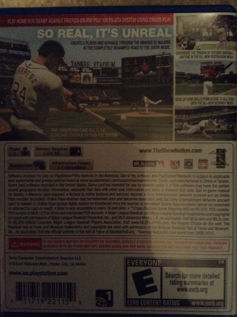 MLB 13: The Show - Sony PlayStation Vita (PS Vita) (SCEA - 1) video game collectible [Barcode 711719221159] - Main Image 2