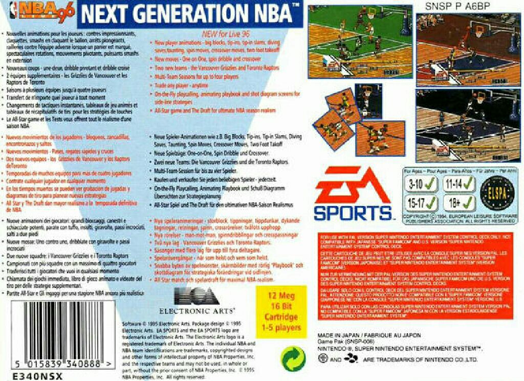 NBA Live 96 - Nintendo Super Nintendo Entertainment System (SNES) (Ea Sports) video game collectible - Main Image 2