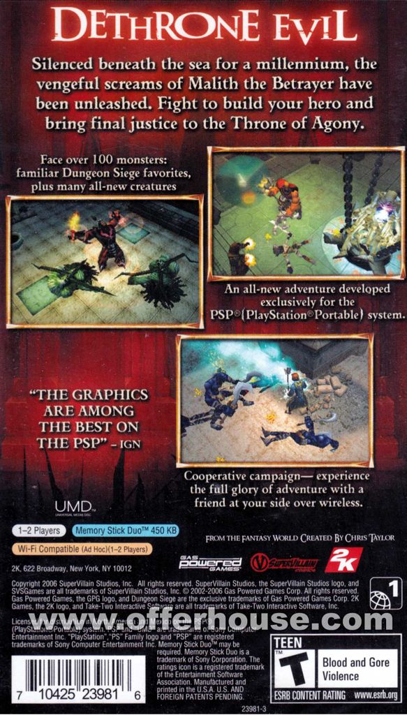 Dungeon Siege Throne Of Agony PSP - Sony PlayStation Portable (PSP) video game collectible [Barcode 5026555280334] - Main Image 2